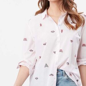 Joules Cornelia Casual Cotton pink Butterfly Print Button Down Shirt size 8
